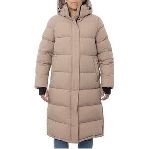 London Fog Full Zip/Snap Removable Hood Puffer Coat Size Large Toffee Brown NWT